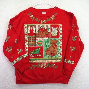 Vintage Christmas On Mainstreet Sweater Womens Large Holiday Teddy Bear 90s USA